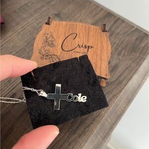 Silver Cross Necklace with Name Pendant